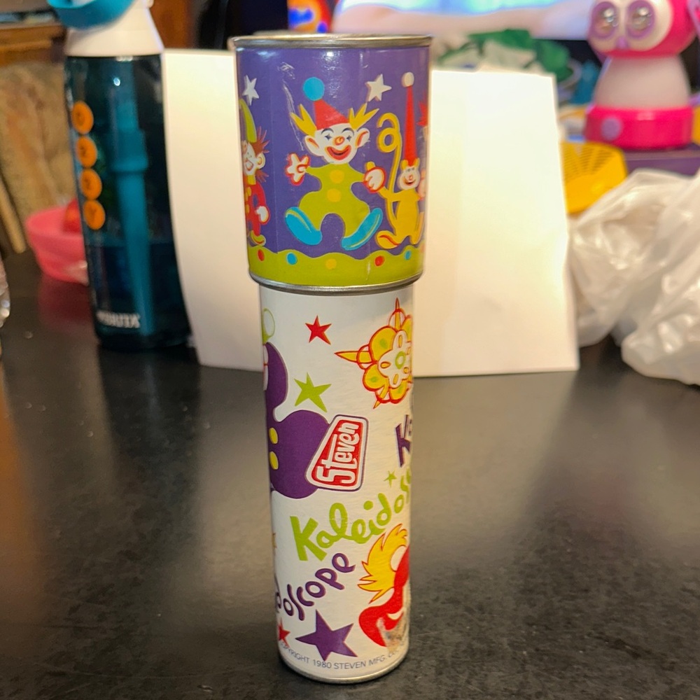 Vintage 1980 Kaleidoscope Toy - Colorful Clown Design by Steven
